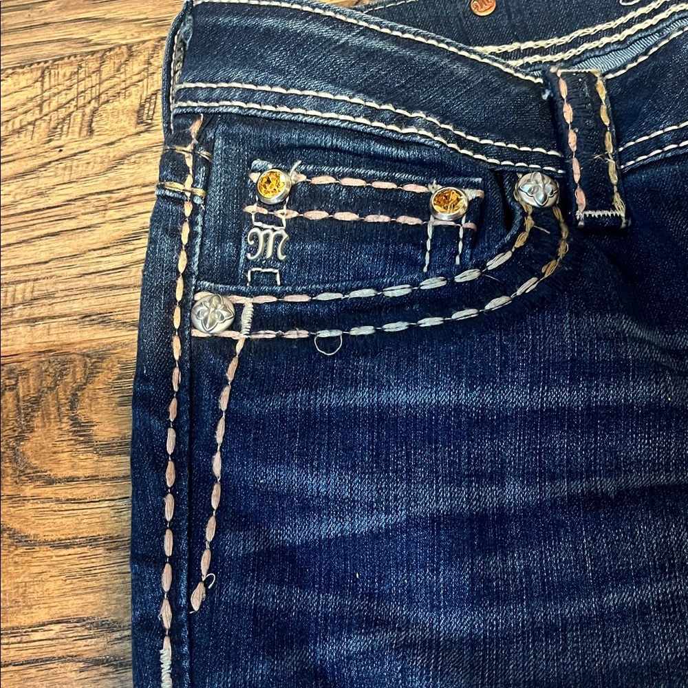 Miss Me Dark Blue Skinny Jeans with Embroidered/Embellished Pockets size 28 - Picture 4 of 6